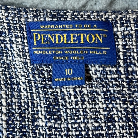 Pendleton Tweed Blazer Women's Size 10 Blue and Tan Zip Up Collarless - Picture 5 of 10